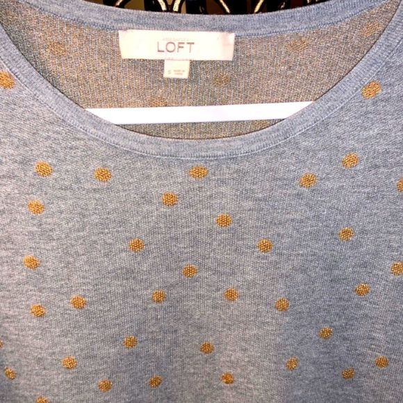 ANN TAYLOR LOFT WOMENS GOLD PULLOVER SWEATER | GREY W/ GOLD POLKA DOTS | SIZE S - Picture 7 of 9